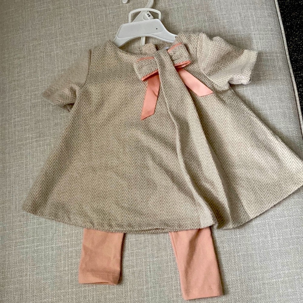 Brand new super cute dress/shirt with pants. Size 3-6M.
